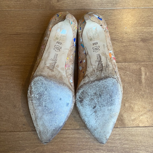 Neiman Marcus cork paint splatter nude kitten heel - Picture 4 of 8